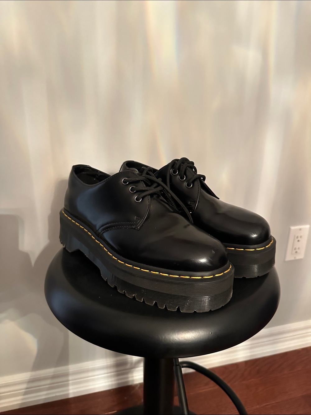 Dr Marten Black Leather Platform Oxford